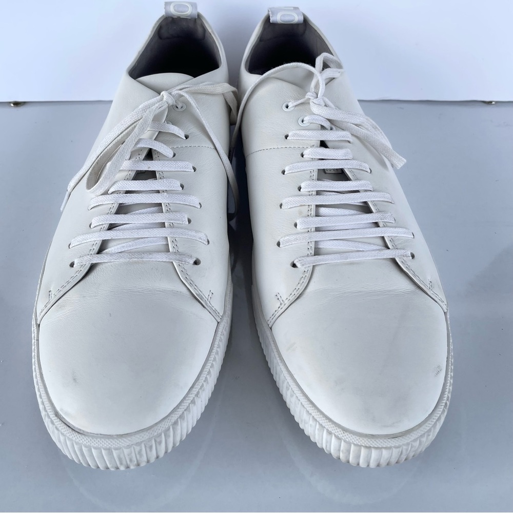 HUGO BOSS White Leather Sneakers with Platform Sole